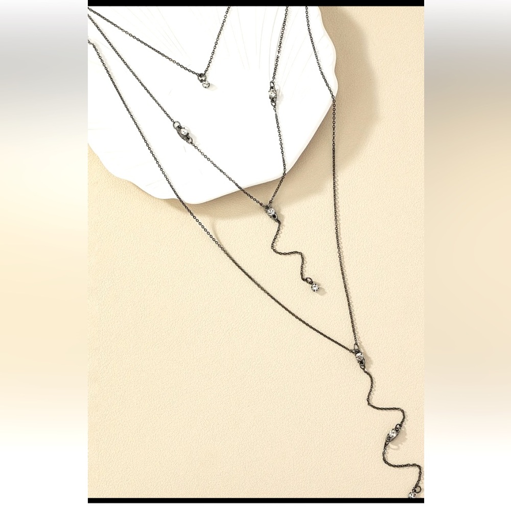 Multilayer rhinestone chain necklace women jewelry adjustable stylish